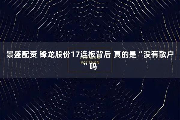 景盛配资 锋龙股份17连板背后 真的是“没有散户”吗